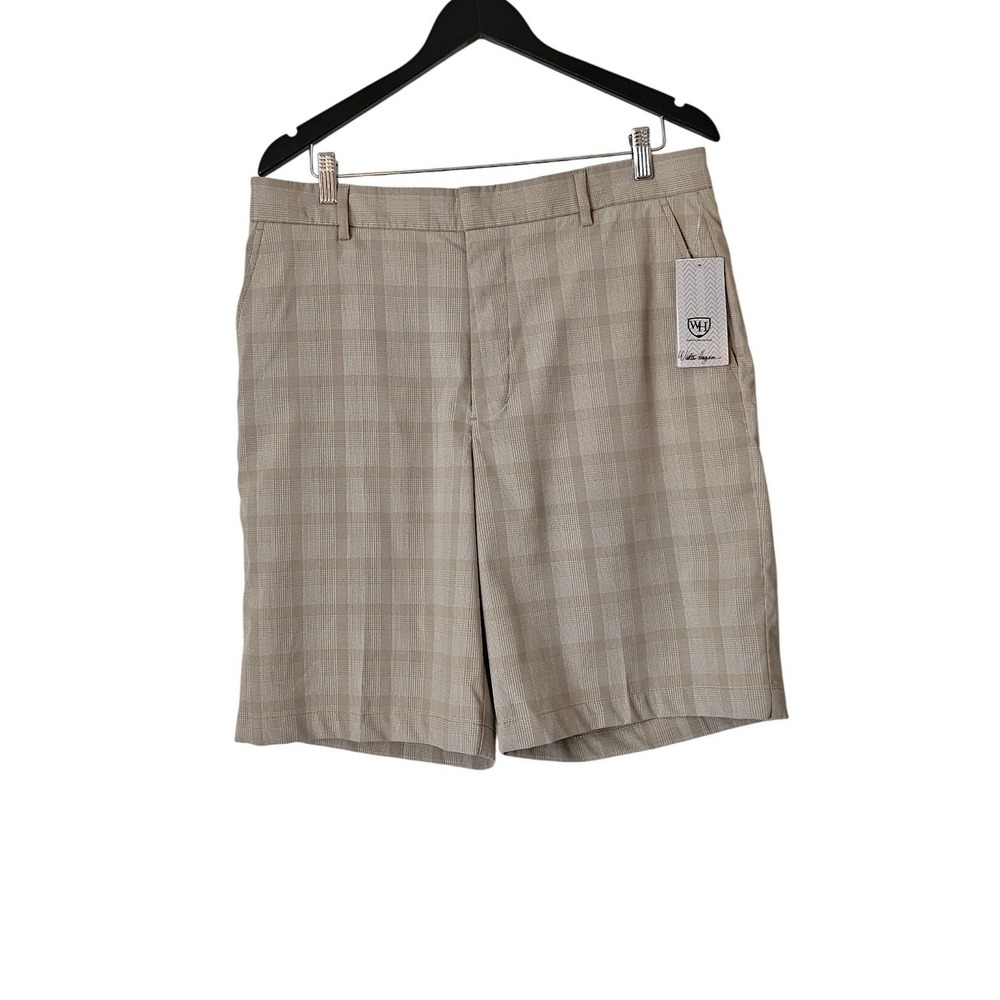 Walter Hagen Boundary Golf Shorts Mens 34 Chinchilla Tan Plaid NWT Stretch